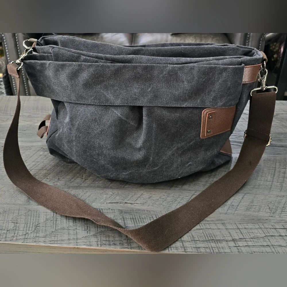 Stylish Gray and Brown Men's Crossbody Bag W Straps That Can Be Used On Carry On